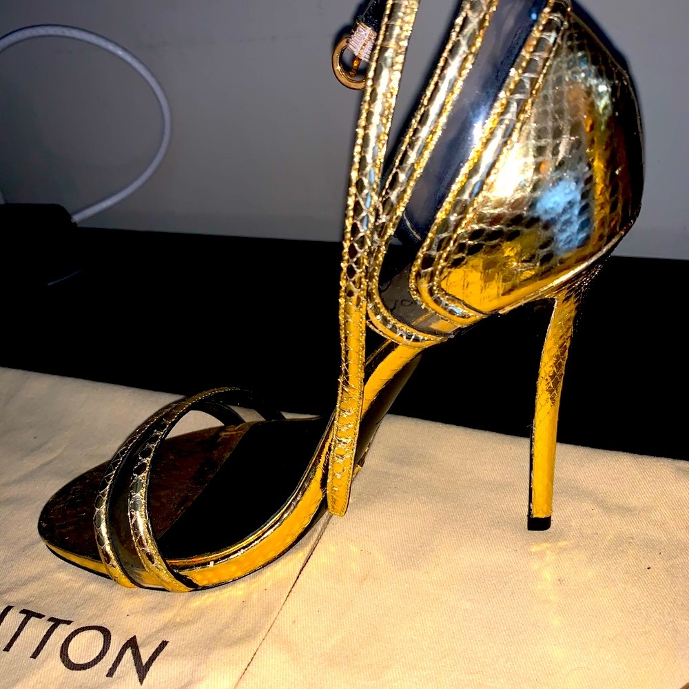 Louis Vuitton exotic gold python snd lucite heels